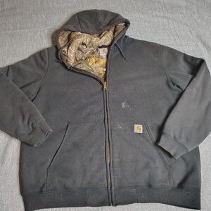 Carhartt Sweatshirt XL Black Camo Full Zip Quilted Fleece 101459